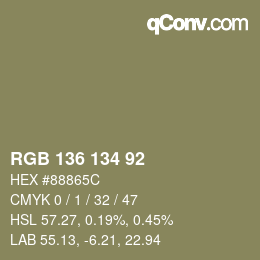 Color code: RGB 136 134 92 | qconv.com