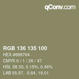 Color code: RGB 136 135 100 | qconv.com