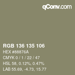 カラーコード: RGB 136 135 106 | qconv.com