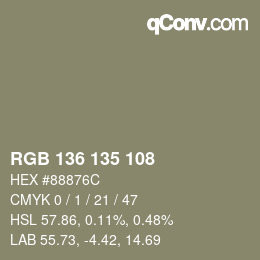 Color code: RGB 136 135 108 | qconv.com