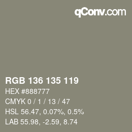 Color code: RGB 136 135 119 | qconv.com