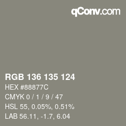 Color code: RGB 136 135 124 | qconv.com