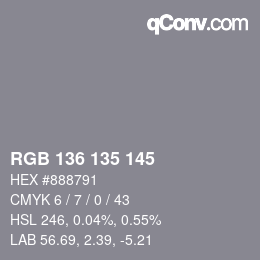 Color code: RGB 136 135 145 | qconv.com