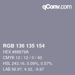 Color code: RGB 136 135 154 | qconv.com
