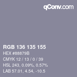 Color code: RGB 136 135 155 | qconv.com