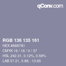 Color code: RGB 136 135 161 | qconv.com