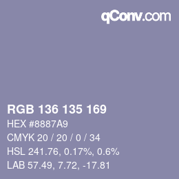 Color code: RGB 136 135 169 | qconv.com