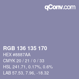 Color code: RGB 136 135 170 | qconv.com