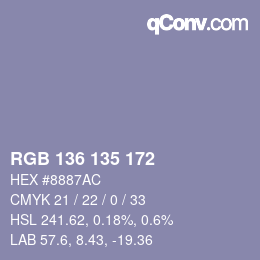 Color code: RGB 136 135 172 | qconv.com