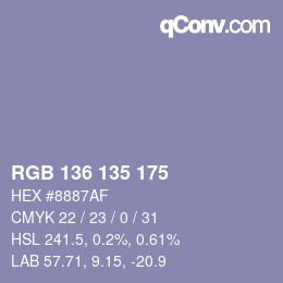Color code: RGB 136 135 175 | qconv.com