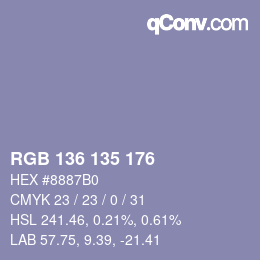 Color code: RGB 136 135 176 | qconv.com