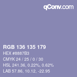 Color code: RGB 136 135 179 | qconv.com