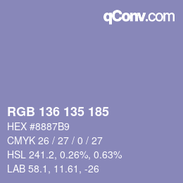 Color code: RGB 136 135 185 | qconv.com