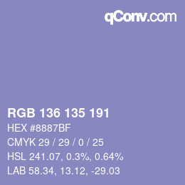 Color code: RGB 136 135 191 | qconv.com