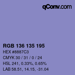 Color code: RGB 136 135 195 | qconv.com