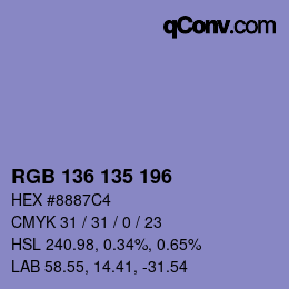 Color code: RGB 136 135 196 | qconv.com