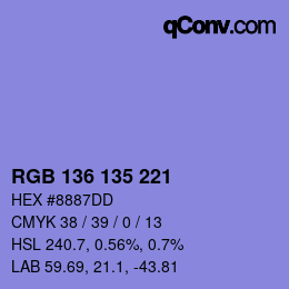 Color code: RGB 136 135 221 | qconv.com