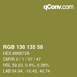 Color code: RGB 136 135 58 | qconv.com