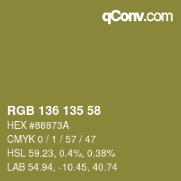 カラーコード: RGB 136 135 58 | qconv.com