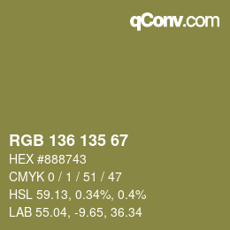 Color code: RGB 136 135 67 | qconv.com