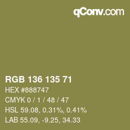 Color code: RGB 136 135 71 | qconv.com
