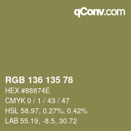 カラーコード: RGB 136 135 78 | qconv.com