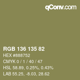 カラーコード: RGB 136 135 82 | qconv.com
