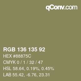 カラーコード: RGB 136 135 92 | qconv.com