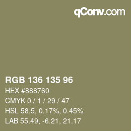 Color code: RGB 136 135 96 | qconv.com