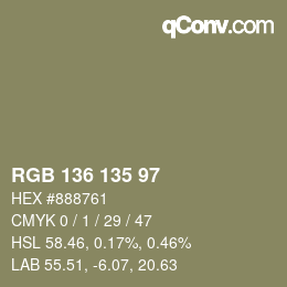Color code: RGB 136 135 97 | qconv.com