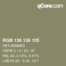 颜色代码: RGB 136 136 105 | qconv.com
