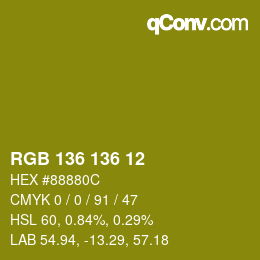 カラーコード: RGB 136 136 12 | qconv.com