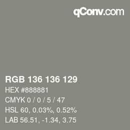 Color code: RGB 136 136 129 | qconv.com