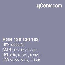 Color code: RGB 136 136 163 | qconv.com