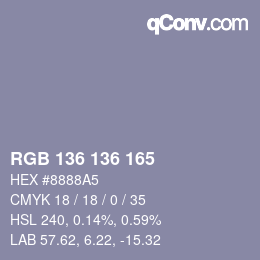 カラーコード: RGB 136 136 165 | qconv.com