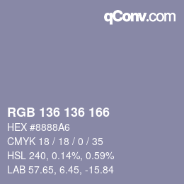カラーコード: RGB 136 136 166 | qconv.com