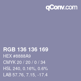 Código de color: RGB 136 136 169 | qconv.com