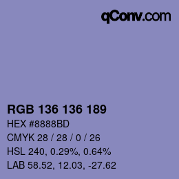 カラーコード: RGB 136 136 189 | qconv.com