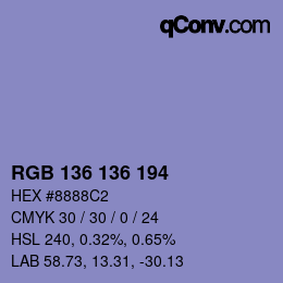 カラーコード: RGB 136 136 194 | qconv.com