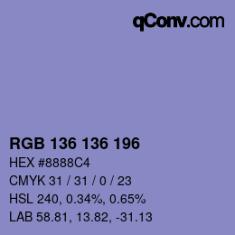 Color code: RGB 136 136 196 | qconv.com