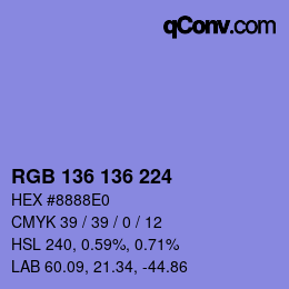 Color code: RGB 136 136 224 | qconv.com