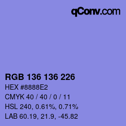 Color code: RGB 136 136 226 | qconv.com