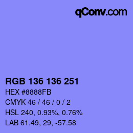 カラーコード: RGB 136 136 251 | qconv.com