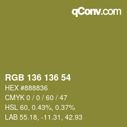 カラーコード: RGB 136 136 54 | qconv.com
