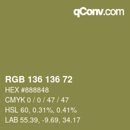 Color code: RGB 136 136 72 | qconv.com