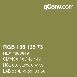 Color code: RGB 136 136 73 | qconv.com