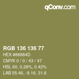 Color code: RGB 136 136 77 | qconv.com