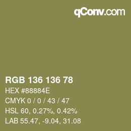 Color code: RGB 136 136 78 | qconv.com