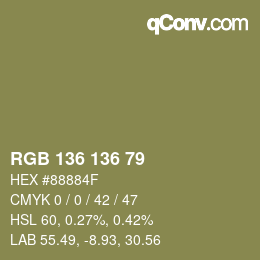 Color code: RGB 136 136 79 | qconv.com