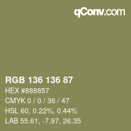 Color code: RGB 136 136 87 | qconv.com